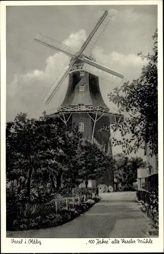 Ak Varel in Oldenburg Jadebusen, 100 Jahre alte Vareler Windmühle