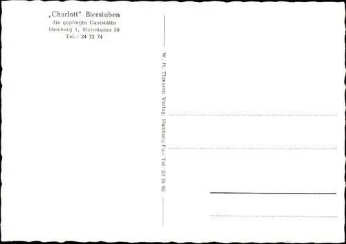 Ak Hamburg Mitte Altstadt, Charlott Bierstuben, Steindamm 58, Innenansicht