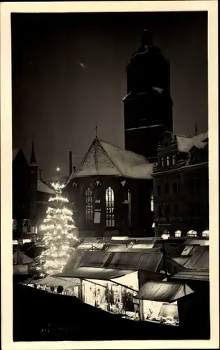 Ak Meißen in Sachsen, Christmarkt, beleuchteter Tannenbaum