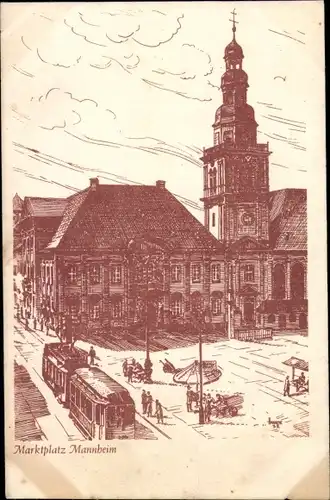 Ak Mannheim in Baden, Marktplatz, Straßenbahn