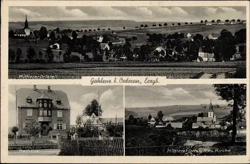 Ak Gahlenz Oederan Sachsen, Totale, Rathaus, mittlerer Ortsteil mit Kirche