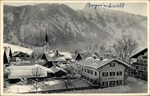 Ak Bayrischzell im Mangfallgebirge Oberbayern, Straßenpartie, Teilansicht, Winter