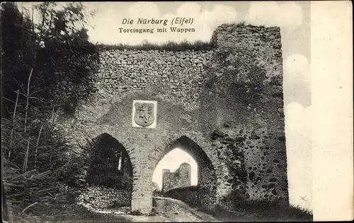 Ak Nürburg in der Eifel, Toreingang mit Wappen