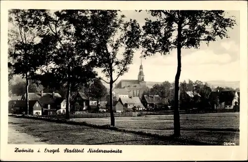 Ak Niederzwönitz Zwönitz im Erzgebirge Sachsen, Teilansicht mit Kirche