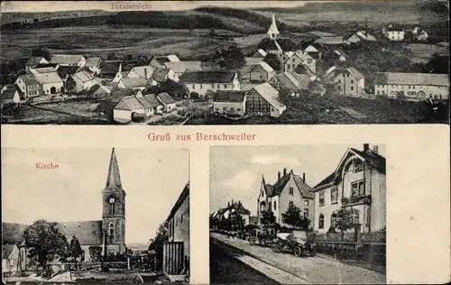 Ak Berschweiler Marpingen im Saarland, Gesamtansicht, Kirche, Straßenpartie