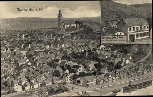 Ak Nackenheim am Rhein, Gesamtansicht, Gasthaus Zum goldenen Löwen