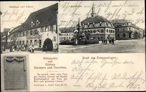 Ak Emmendingen im Breisgau Baden, Gasthaus Zum Löwen, Marktplatz, Goethes Hermann und Dorothea