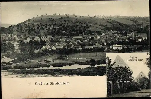 Ak Staudernheim an der Nahe, Gesamtansicht, Ruine Disibodenberg