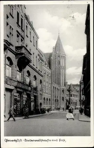 Ak Gliwice Gleiwitz Oberschlesien, Niederwallstraße und Post