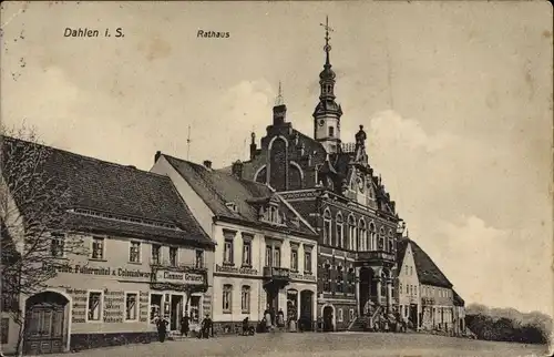 Ak Dahlen in Sachsen, Rathaus, Buchbinderei, Kononialwarenhandlung Grünert