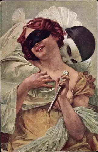 Künstler Ak Asignac, Pierrots Triumph, Frau mit Maske