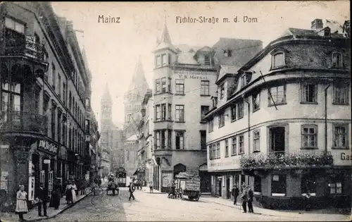 Ak Mainz am Rhein, Fichtor Straße, Dom