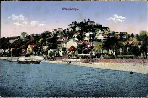 Ak Hamburg Altona Blankenese, Blick zum Süllberg, Strand