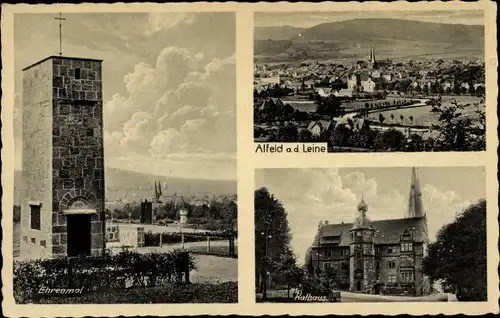 Ak Alfeld an der Leine, Ehrenmal, Rathaus, Panorama