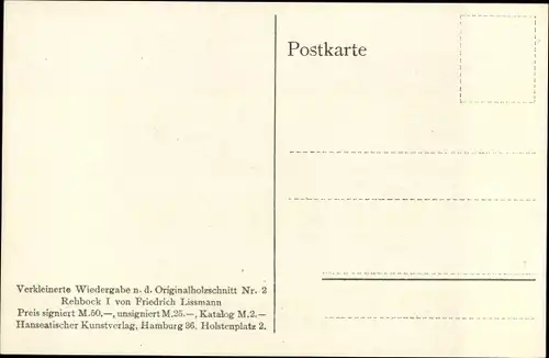 Künstler Ak Lissmann, Friedrich, Rehbock