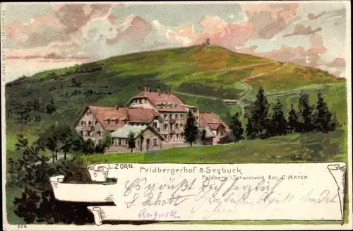 Künstler Litho Zorn, Feldberg Schwarzwald, Ansicht vom Feldbergerhof und Seebruck, Inh. C. Mayer