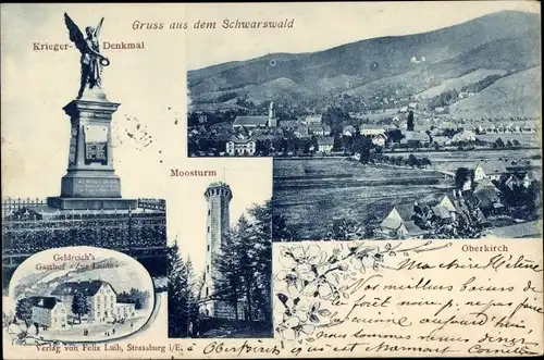 Ak Oberkirch im Renchtal in Baden Württemberg, Moosturm, Kriegerdenkmal, Gasthof Zur Linde