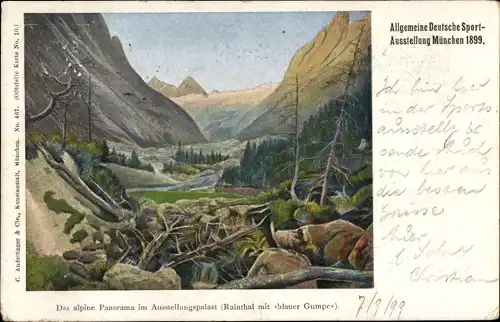 Ak München Bayern, Allgemeine Deutsche Sport Ausstellung 1899, Alpines Panorama, Rainthal