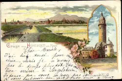 Litho Höchst Frankfurt am Main, Panorama, Schloss