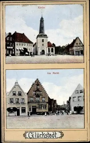 Ak Glückstadt an der Elbe, Kirche, Marktplatz