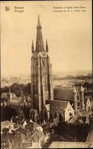 Ak Bruges Brügge Flandern Westflandern, Panorama et Eglise Notre Dame