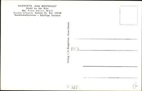 Ak Steele Essen Nordrhein Westfalen, Gaststätte Zum Boothaus, Frau Heinr. Wolf