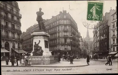 Ak Paris V., Statue d'Etienne Dolet, Place Maubert