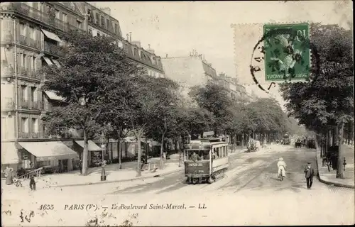 Ak Paris V., Boulevard Saint Marcel, Straßenbahn