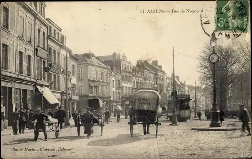 Ak Amiens Somme, Rue de Noyon, tramway