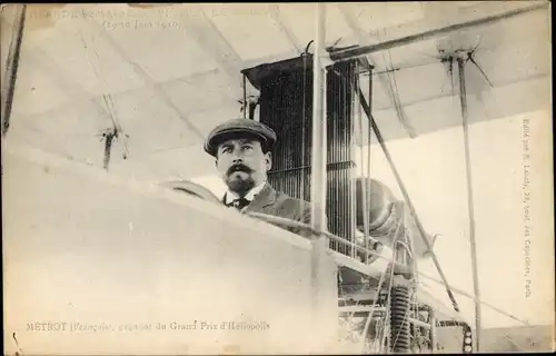 Ak Grande Semaine d'Aviation de Rouen 1910, Grand Prix d'Heliopolis, aviateur francais Metrot