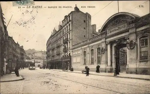 Ak Le Havre Seine Maritime, La Banque de France, Rue Thiers