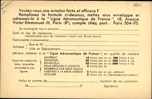 Ak Ligue Aéronautique de France, französischer Doppeldecker, Kampfflieger