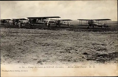 Ak Souge Gironde, Camp Militaire, Avions avant l'envol, französische Militärflugzeuge