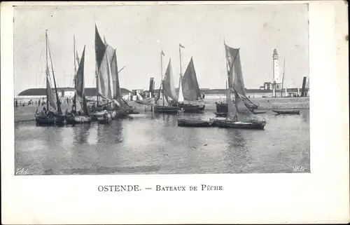 Ak Oostende Ostende Westflandern, Fischerboote, Leuchtturm