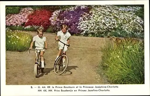 Ak Prinzessin Joséphine Charlotte von Belgien, Prinz Baudouin, Fahrräder