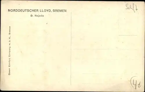 Ak Dampfschiff Najade, Norddeutscher Lloyd Bremen, Seitenraddampfer