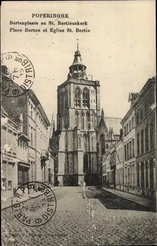 Ak Poperinghe Poperinge Westflandern, Place Berten et Eglise St. Bertin