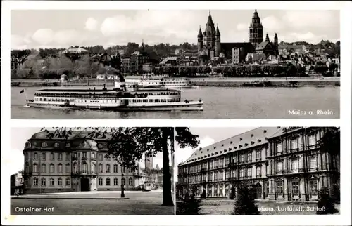 Ak Mainz am Rhein, Stadtbild mit Salondampfer, Osteiner Hof, Schloss