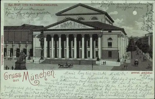 Litho München Bayern, königliches Hof- und Nationaltheater