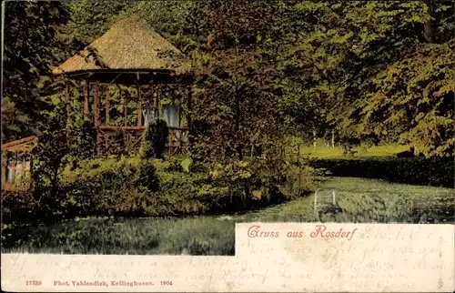 Ak Rosdorf in Holstein, Wasserlauf, Pavillon