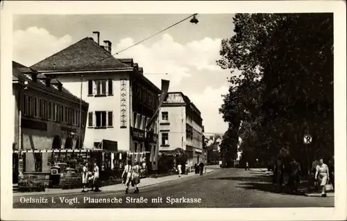 Ak Oelsnitz im Vogtland, Plauensche Straße, Sparkasse