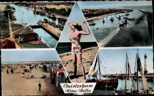 Ak Ouistreham Riva Bella Calvados, Le Port, La Plage, Leuchtturm