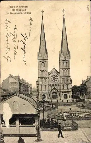 Ak Gelsenkirchen im Ruhrgebiet, Moltkeplatz, Neustädter Kirche