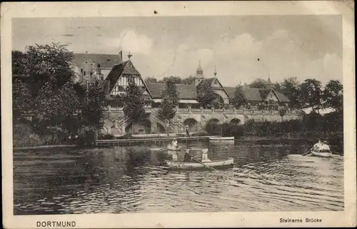 Ak Dortmund im Ruhrgebiet, Steinerne Brücke, Flusspartie