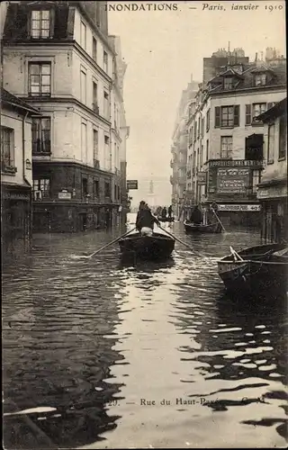 Ak Paris V., Inondations 1910, Hochwasser, Rue du Haut Pave