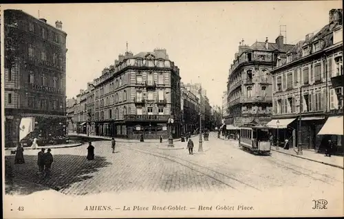 Ak Amiens Somme, La Place René Goblet, tramway