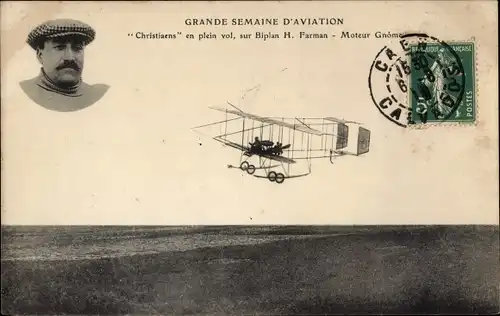 Ak Grande Semaine d'Aviation, Christiaens sur biplan H. Farman