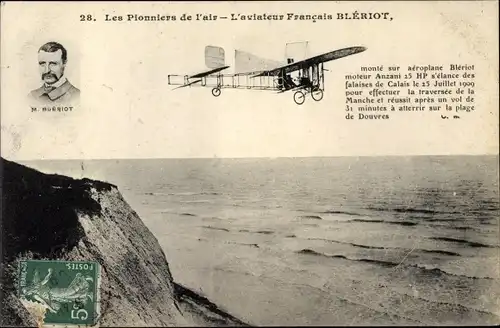 Ak Les Pionniers de l'air, aviateur Francais Bleriot, Flugzeug, Flugpionier
