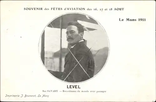 Ak Le Mans Sarthe, Level sur Savary, Recordman du monde avec passager, Flugpionier