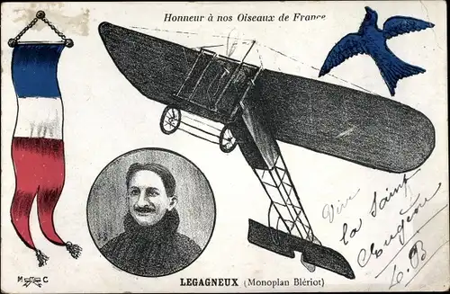 Ak Honneur a nos Oiseaux de France, Legagneux, Monoplan Bleriot